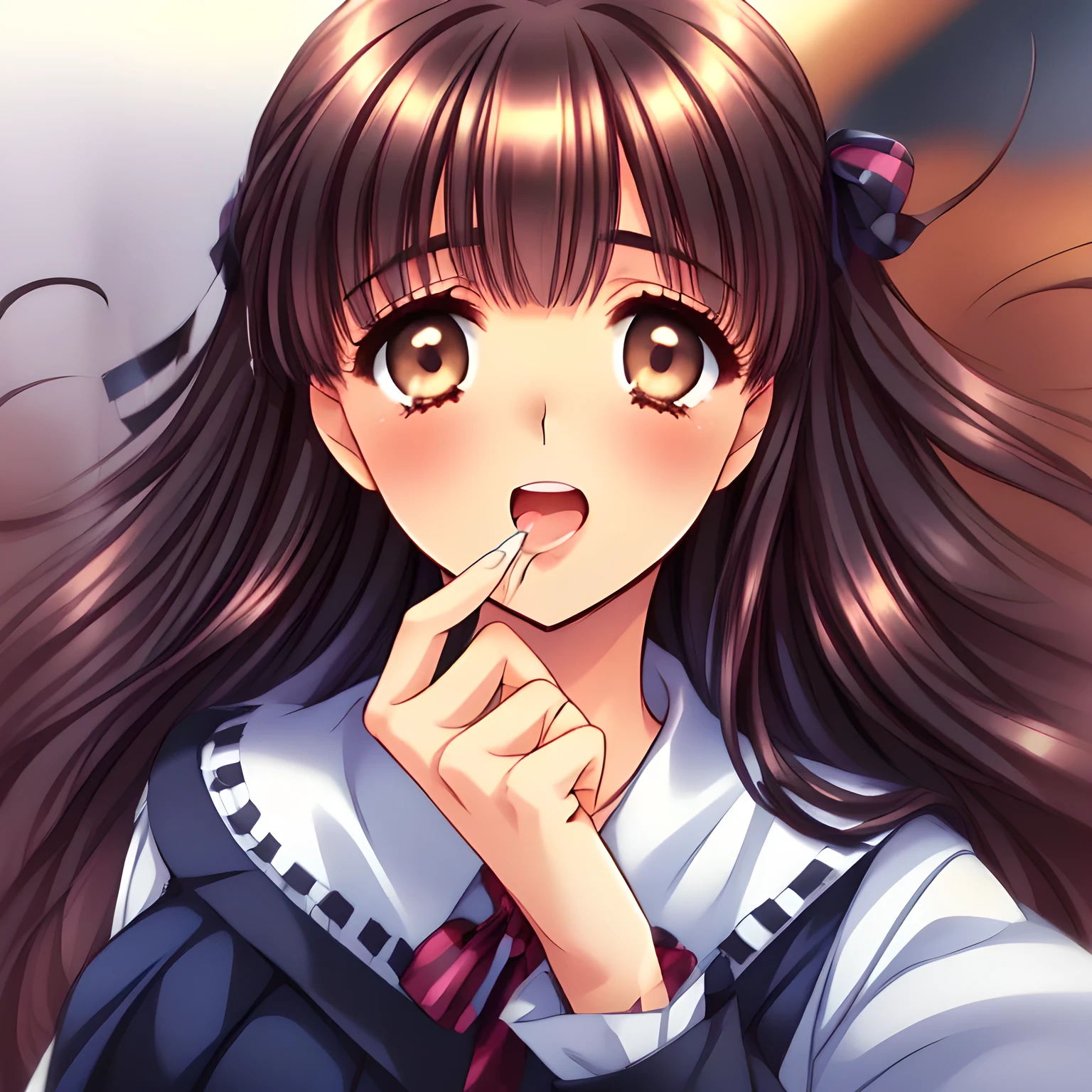 (highest quality, masterpiece:1.2), highest quality, High resolution, 1080p, 8K, (Two beautiful pretty noble succubi of (love-story comic heroines) are ((putting their stringy doodle onto the viewer's straight engorged one nobly from her mouth (with her doodle))), Forcibly extracting everything from the viewer, the viewer can't stop to come out to her, (intelligent and perfectly balanced slender style), neat & clean, lovely strong charm, cutely tilted head: 1.8), (Too noble beautiful lady like a love-story comic heroine), very noble, pretty and pure beautiful girls. ((neat innocent ears)), ((white grown face)), Using expensive whitening cosmetics by cosmetics artist: 1.2), Glossy lips, (curled) bangs, (Too beautiful blue fascinating shiny (double-lidded) (brown eyes) with love to the viewer, ((deep upper girly eyelid)), ((huge eye pupils)), laughing with detailed clearly: 1.5), (((Dark blue vest school uniform)), (Neat smart (white school blouse))): 1.8), (A very neat, ((realistic), (dark-blue) pleated blue school (beautifully checkered) skirt): 1.6), (too pretty shiny big (red realistic school ribbon tie)): 1.5), (Shiny love-story heroine lips, extremely laughing open mouth: 1.0), ((amazingly beautiful black bobbed wavy hair is blowing in the wind: 1.5)), (Huge (Hair Ribbon) ties (black hair), The ribbon is big and very pretty: 1.2), (Tight waist, slender, small face: 1.5), (The viewer can't stop submitting everything white inside him to her body and face: 1.8), (The girls know well about the viewer's super fetishism for school uniforms and skirt, and satisfies it completely in the viewer's lewd dream: 1.9), (Everything is organized to have strong effect of hypnosis for the viewer to fall into happy dream with many beautiful girls: 1.8), (The viewer must be transferred to the world of only beautiful girls right now when he sees the eyes of girls in this picture: 2), (take shots from their skirts with deep crazy loves: 1.9)