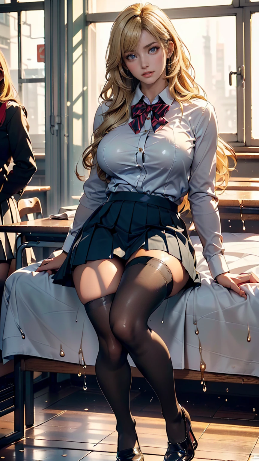 (8K:1.5),Highest quality,One Girl,((Big Breasts:1.3)),Curvy,orgasm,blush, Sweat,blonde,White shirt,Pink Skirt,mini skirt,classroom,Please lift your skirt,Under the skirt,Lace panties,Red panties,White knee-high socks,Remember,(Panties digging into pussy:1.6),(Love Juice:1.5),(Steam from panties:1.6),(Open your legs forward:1.3),(View from directly below:1.6),(zooming:1.1),(Hot body:1.3),(Face sitting:1.2),(Dripping love juice:1.4),Horny,(Thong Panties:1.5),(stockings,garter belt:1.2),(Steam from pussy:1.6)