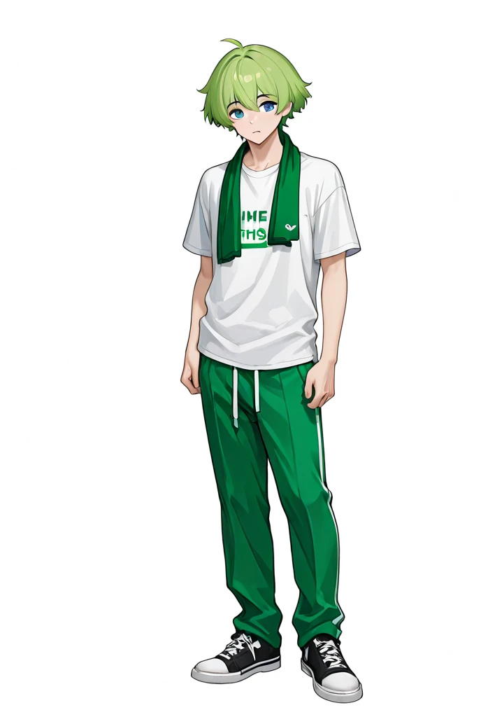 male, vertical painting, natural light, global light, front view, fashion, gold dragon pattern, pattern, clothing, sophisticated, generate more detail, light green hair, dark green vest, light green t-shirt, black shorts, sneakers, black backpack, brown hair, short hair, modern, anime style, anime, modern, futuristic, first-person perspective, panorama, concept art, uhd, masterpiece, ccurate, textured skin, super detail, high detail, high quality, best quality, high resolution, no background, White background