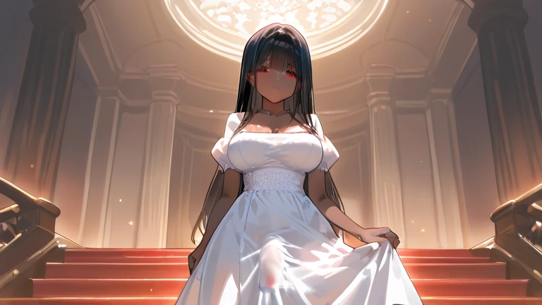 front view,masterpiece, high quality,1girl,long hair,Areola_slip, bandaid,medium breasts,church,cathedral,kneeling,in the evening