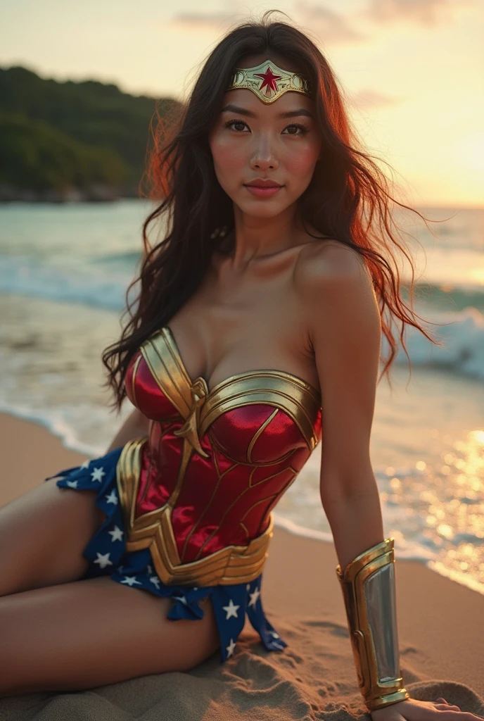 18 year old Alexis Ren wearing a sexy full body wonder woman outfit
