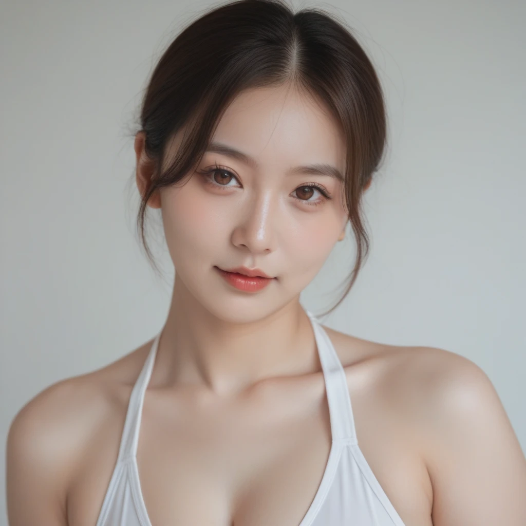 (realistic、masterpiece、Best Quality、8K、highres、white background, high resolution:1.3)、1 chubby girl:1.3)、 smile, ((((very very gigantic sagging breasts:1.3))))、looking at viewers, black lace bikini、pale white skin、very blond hair ,very pale skin, extremely pale blonde hair, ivory pale skin, very white skin, pale skin, very pale white skin, very pale white skin,white skin and pale porcelain, white and pale skin, fair and pale skin!!, long blonde hair, looking at viewers、super fine face and eyes、long blonde hair、 ((full breasts:1.3)), indoor、 upper body、
