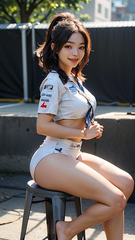nsfw:0.8,(Squat with legs wide open ),(peeing),(((Showing off a Formula One car))),Ulzzang-6500-v1.1, (RAW Photos:1.2), (Photorealistic:1.4), Beautiful detailed girl, thick vibrator ,Very detailed目と顔, Beautifully detailed anatomically correct hands and fingers:1.5、 Super detailed, High resolution, Highest quality, masterpiece, Very detailed, 8k wallpaper, wonderful, In detail, Highest quality, Light on the face,Light,25 year old Japanese woman with extreme exhibitionism,(Auto Racing Track),Beautiful Eyes,smile,Open your mouth,(Completely naked)、(boob out:1.0),(Inserting a thick vibrator into a fully open pussy:1.5),