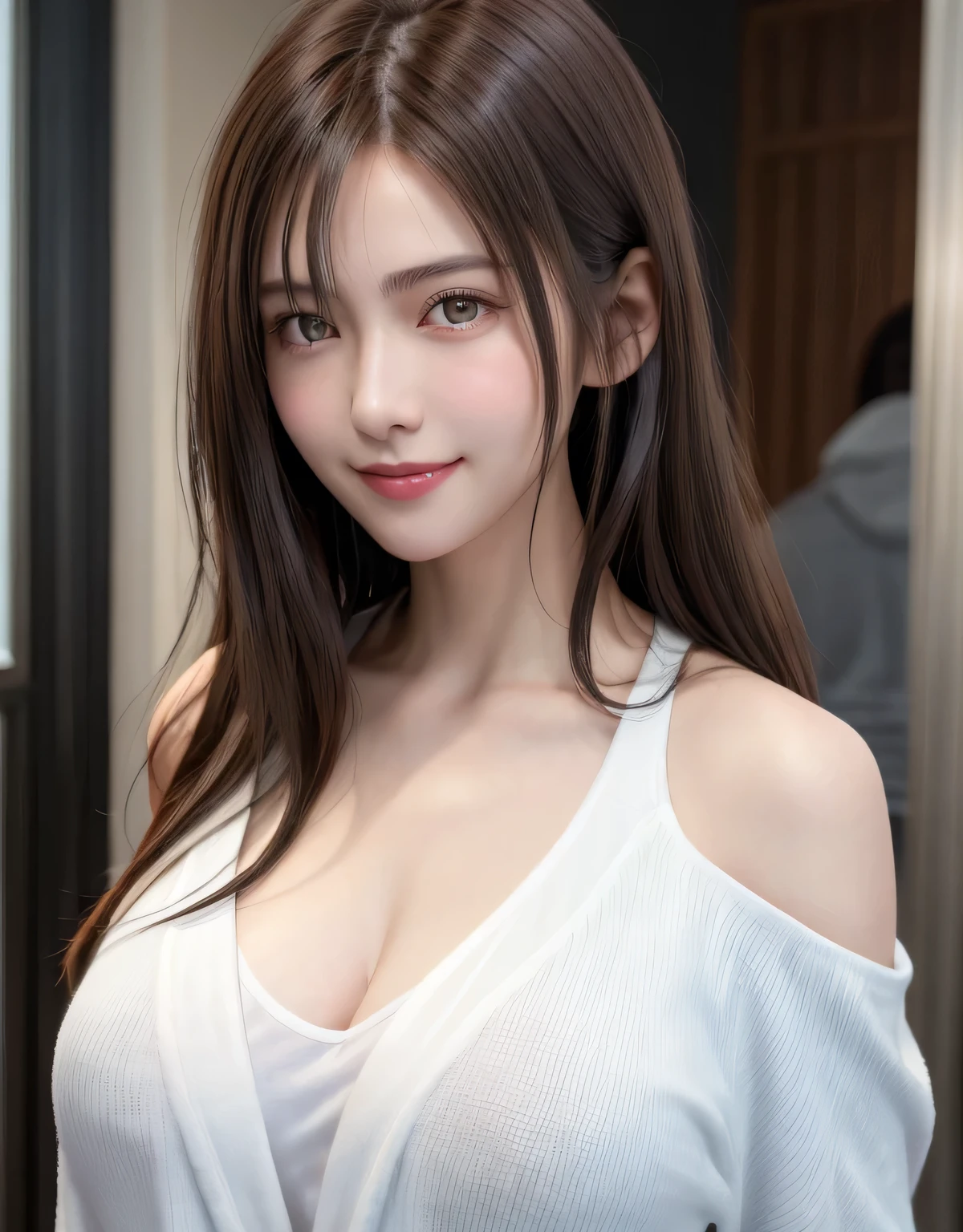 Top quality, masterpiece, high resolution, girl single, hair ornament, necklace, jewelry, beautiful face, body, tyndall effect, photorealistic, dark studio, rim lighting, two-tone lighting, (high definition skin: 1.2), 8k uhd, dslr, soft lighting, high quality, volume lighting, candid, photography, high resolution, 4k, 8k, bokeh, medium breasts, open fingers, (hair color: brown hair: 1)
