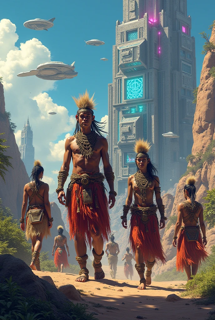 a man, a child, and a woman dressed in native clothing sitting next to each other, cyber steampunk 8k 3d, alexander abdulov, motherboard, interconnected human lifeforms, russian shaman, by Raymond Teague Cowern, ecopunk, beautiful biomechanical djinn, peter hurley --auto --s2
