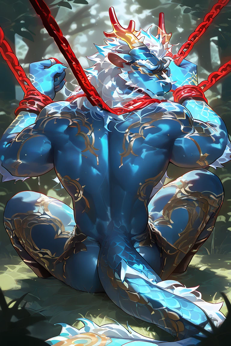 Red body,Blue hood,Slender and huge muscles,armor,Ready your spear,bulging muscles,Evil atmosphere,Huge erect penis,Highest quality,Meticulously detailed,masterpiece,Award-winning works,Devil's Body,Evil atmosphere,Vulgarity