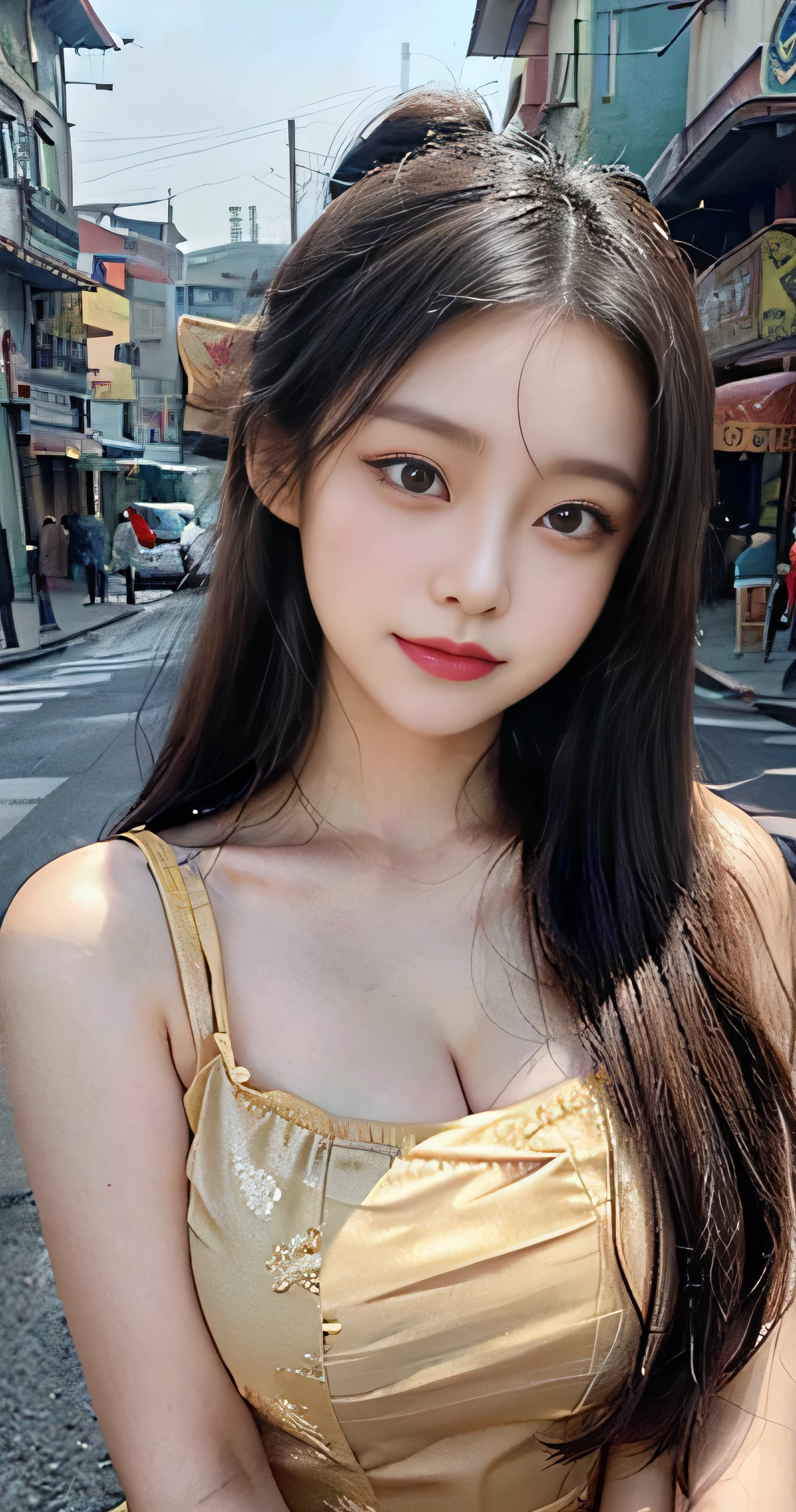 in 8K、high-level image quality、hightquality、hight resolution、femele、big eye、Super Detail Eyes、Hair in super detail、bokeh feeling、Natural makeup、summer、A smile、ssmile、bacchus、In drinking、Delicious food、Snacks、large full breasts、red-lips、Little red cheeks、1 persons、Beautiful nails、nature backdrop、valley、bacchus