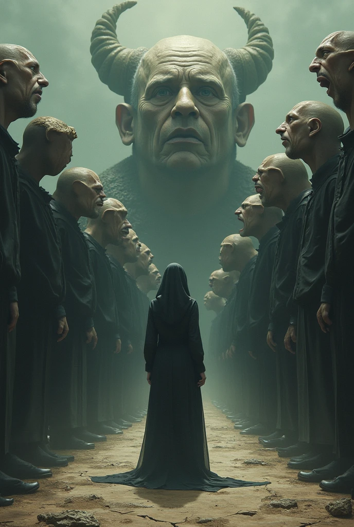 there are many statues of people's heads in a cave with a big stone statue, vfx movie closeup, 3 d 8 k, npc, politics, ( ( ( horror art ) ) ), personal room background, sleepers world, algorithmic, izombie, multicolored faces, slaughterhouse, in rows --auto --s2