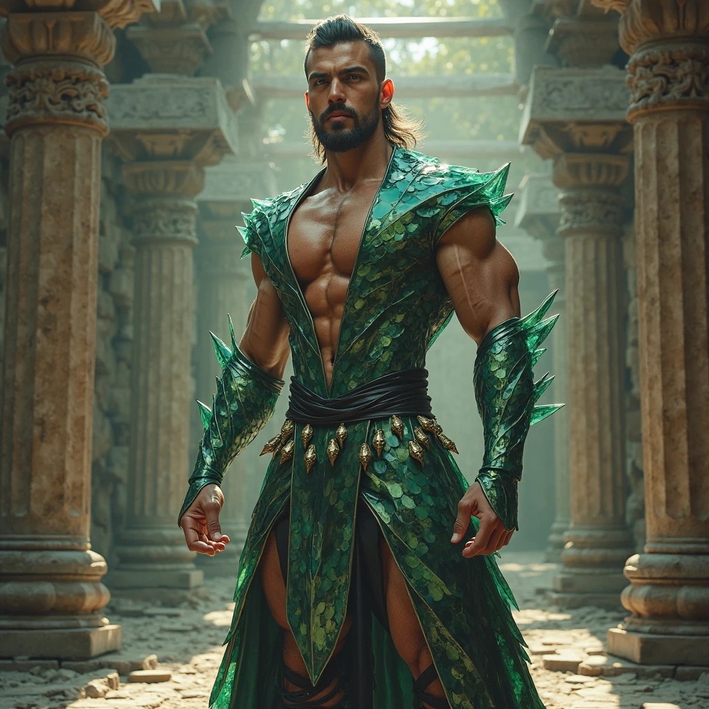 (absurdres, highres, ultra detailed, Ultra HD), ((tall handsome muscular man, solo, male model modern clothing, Full length portrait: 1.5, wearing colourful new fashion clothes)), beautiful, gorgeous, wet, mature, perfect eyes, sexy gaze, (looking at the viewers romantically), perfect body, smooth skin, a hot glow in his skin, wide chest, largest breasts, extremely large pectorals, big nipples, breathtaking grandeur, model pose, colorful, artistic, focus on his calm facial features, elegant look, sexy posture, full body view,
