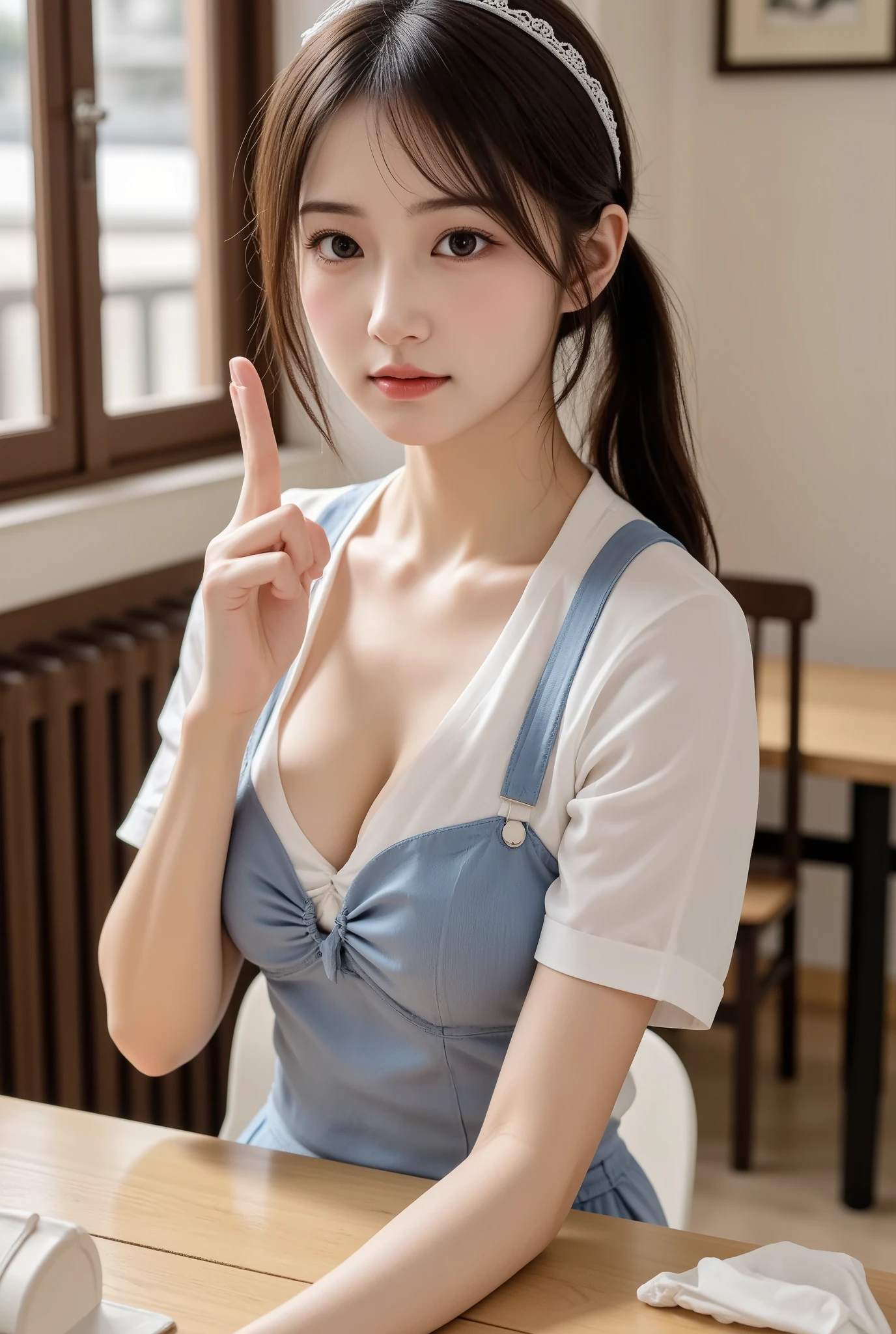 (8K, RAW Photos, Highest quality, masterpiece:1.2), High-definition RAW color photos, Professional photos, Cowboy Shot, (Realistic, photo Realistic:1.37), ((Highest quality)), 1 Girl, Cinematic Light, (Detailed painted face:1.2), (masterpiece:1.5), (Highest quality:1.2), (smile:1.2), (View your viewers:1.2), bow tie, (Detailed maid:1.2)