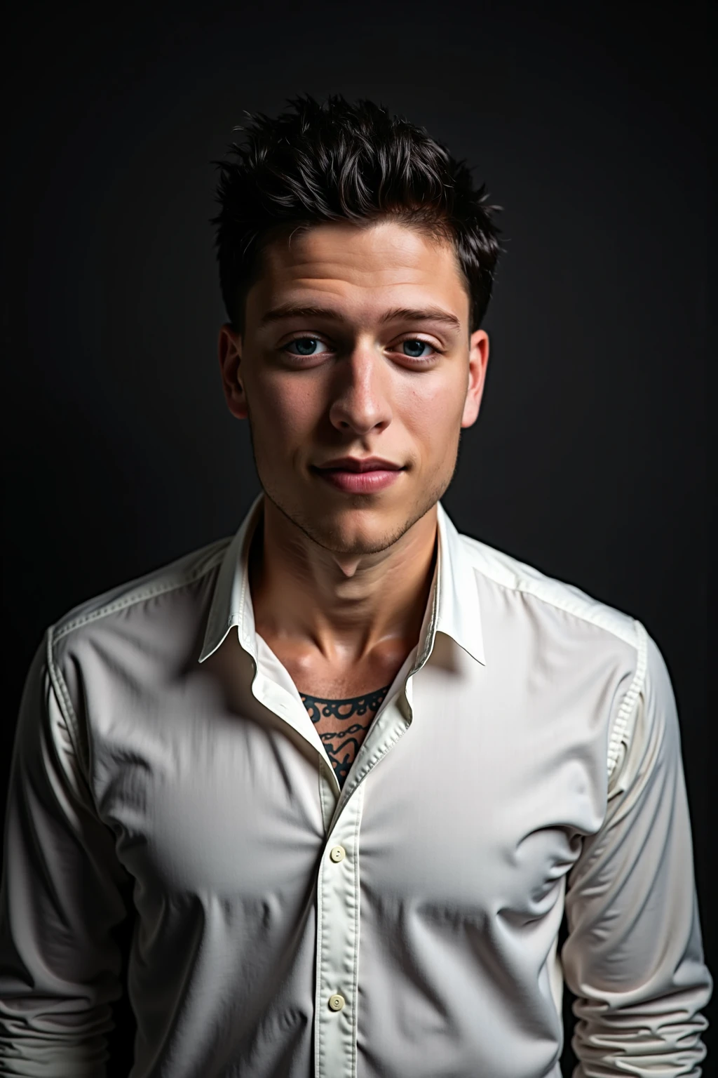 David ,solo, looking at viewer, 1young man, male focus,(upper body:1.3), ( masterpiece, photorealistic, raw:1.4),blue denim shirt focus centered, (ligtings magic in ambient :1.2) ,Highest quality, (very detailed background:1.4),(photorealistic, raw, extremely intricate:1.4) , it is night time, (highly detailed skin), skin texture, (detailed face), (very detailed eyes:1) (very detailed face:1) (very detailed iris and pupils :1) round pupils , sunny day, detailed background, sharp focus, twilight lighting, volumetric lighting, highly detailed, intricate details, 8k, highly detailed, UHD, HDR, smooth hair ,amazing perspective, (sexy pose:1.3),  looking front , perfect framing, profesional photo, young face, hiperrealistic anatomy, slim man body young, ultrarealist skin , semi blonde hair, bright lights,  (hiperrealistic and natural image:1.5)(skinny man:1.4), upper body,looking at camera, ultrarealistic, award winning, dark studio, rim lighting, two tone lighting, dimly lit, low key, hyper detailed, octane render, unreal engine 5, masterpiece, best quality, intricate details  (pale skin:1.5)