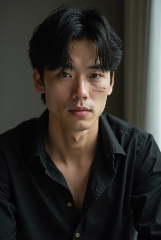 Handsome Japanese man with his hands tied behind his back