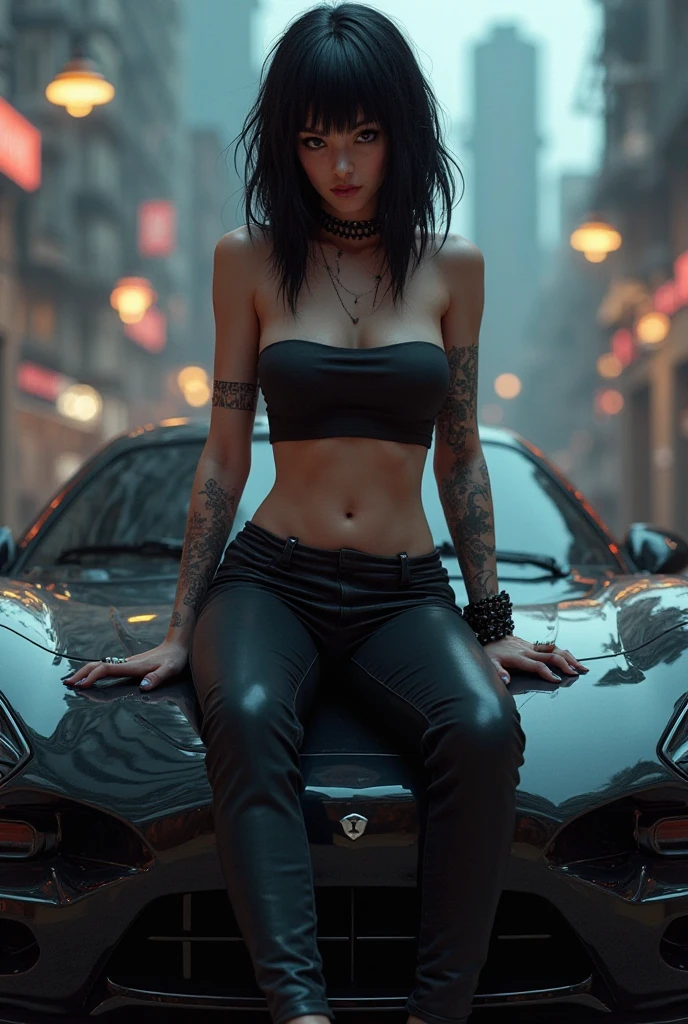 GTA STYLE,Grand Theft Auto ,heroineashion accessor、shotgun、The Car,the city street,shadows and highlights,hight contrast,crime and danger、Tension and suspense、Reflections on the avant-garde and the low ebb、Shady、retro artstyle、evocative composition,(extremely detaild的 CG unified 8k wallpapers),(tmasterpiece), (Best quality), (ultra - detailed), (Best Best Illustration),(The best shadow), (Sharp eyeliner, eye shadows, 詳細な目:1.1),(Tattoos are)。