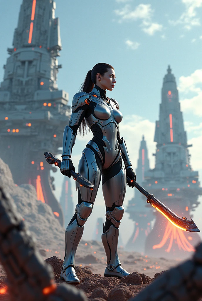 Draw A futuristic warrior clad in tech armor , Scythe handle - SeaArt AI
