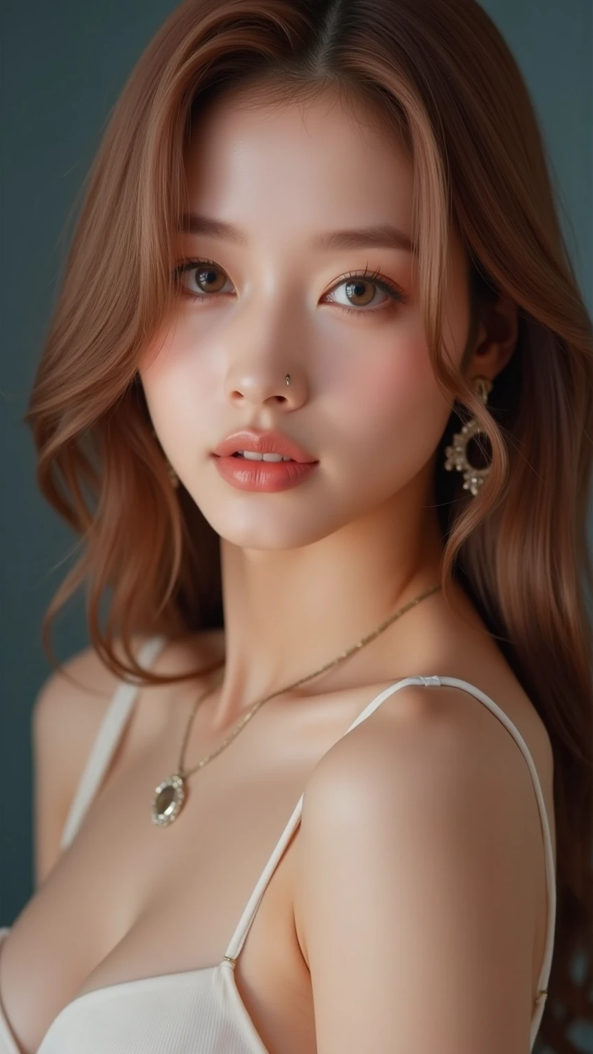 (8k, RAW photo, photorealistic:1.25) ,( lipgloss, eyelashes, gloss-face, glossy skin, best quality, ultra highres, depth of field, chromatic aberration, caustics, Broad lighting, natural shading,Kpop idol), looking at the viewer, goddess-like happiness, :1.5, nipslip, fullbody