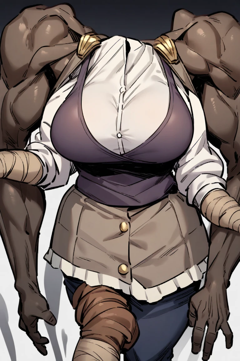 masterpiece, Highest quality, Very detailed, One girl, Improve, Mature Woman, alone, (Dark brown skin:2), Mislan, (Huge breasts:1.1), ((((Blonde), Long Hair, ponytail, Green Eyes, elongated pupils))), Part your lips, (((White shirt, tie shirt, Open clothes, bikini, leopard pattern, Pleated skirt))), ((blush, いたずらなsmile), Mouth closed), ((Put your hands on your hips,School rooftop)) smile　Tie pants　Slimy skin　Shiny skin