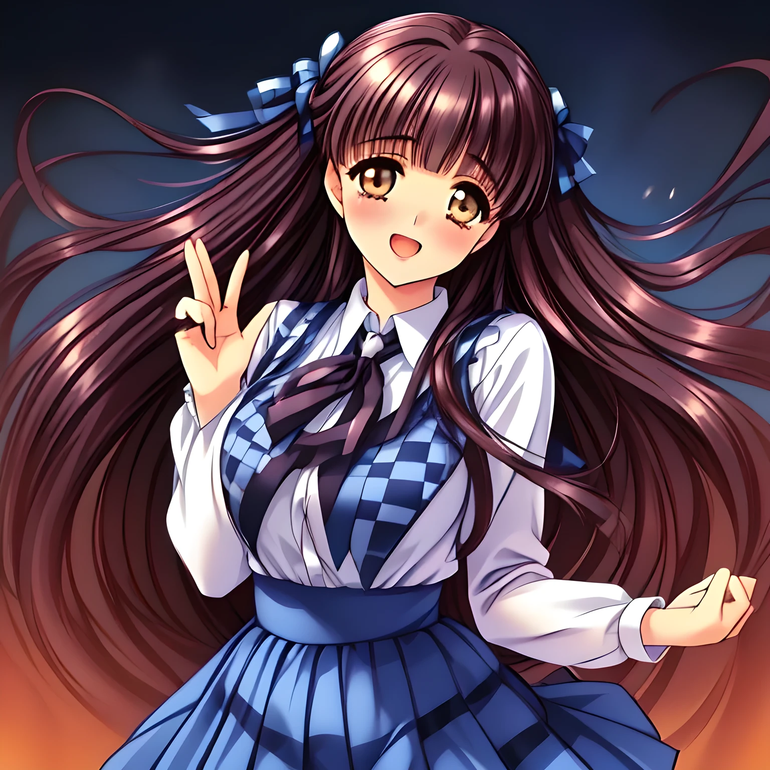 (highest quality, masterpiece:1.2), highest quality, High resolution, 1080p, 8K, (A group of beautiful pretty noble succubi of (love-story comic heroines) are surrounding and playing with the viewer's straight engorged one nobly from her mouth (with their hands))), Forcibly extracting everything from the viewer with girls hands squeezing, the viewer can't stop coming out to them, (intelligent and perfectly balanced slender style), neat & clean, lovely strong charm, cutely tilted head: 1.8), (Too noble beautiful lady like a love-story comic heroine), very noble, pretty and pure beautiful girls. ((neat innocent ears)), ((white grown face)), Using expensive whitening cosmetics by cosmetics artist: 1.2), Glossy lips, (curled) bangs, (Too beautiful blue fascinating shiny (double-lidded) (brown eyes) with love to the viewer, ((deep upper girly eyelid)), ((huge eye pupils)), laughing with detailed clearly: 1.5), (((Dark blue vest school uniform)), (Neat smart (white school blouse))): 1.8), (A very neat, ((realistic), (dark-blue) pleated blue school (beautifully checkered) skirt): 1.6), (too pretty shiny big (red realistic school ribbon tie)): 1.5), (Shiny love-story heroine lips, extremely laughing open mouth: 1.0), ((amazingly beautiful black bobbed wavy hair is blowing in the wind: 1.5)), (Huge (Hair Ribbon) ties (black hair), The ribbon is big and very pretty: 1.2), (Tight waist, slender, small face: 1.5), (The viewer can't stop submitting everything white inside him to her body and face: 1.8), (The girls know well about the viewer's super fetishism for school uniforms and skirt, and satisfies it completely in the viewer's lewd dream: 1.9), (Everything is organized to have strong effect of hypnosis for the viewer to fall into happy dream with many beautiful girls: 1.8), (The viewer must be transferred to the world of only beautiful girls right now when he sees the eyes of girls in this picture: 2)