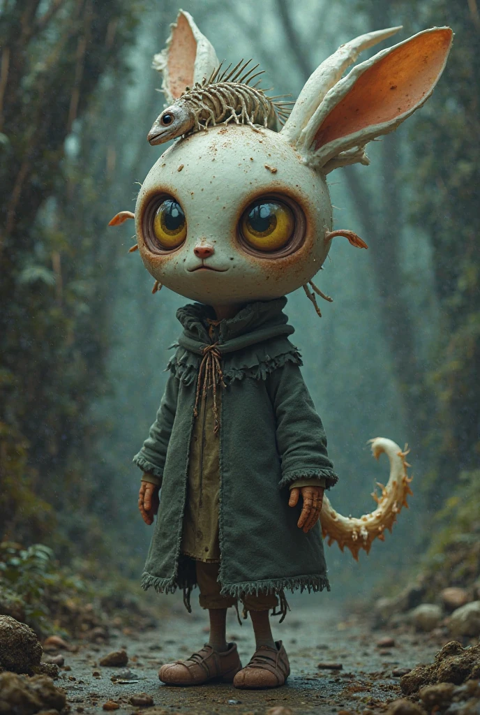  boy, dark hair and cute, wearing a cute white rabbit mask. Dark setting
