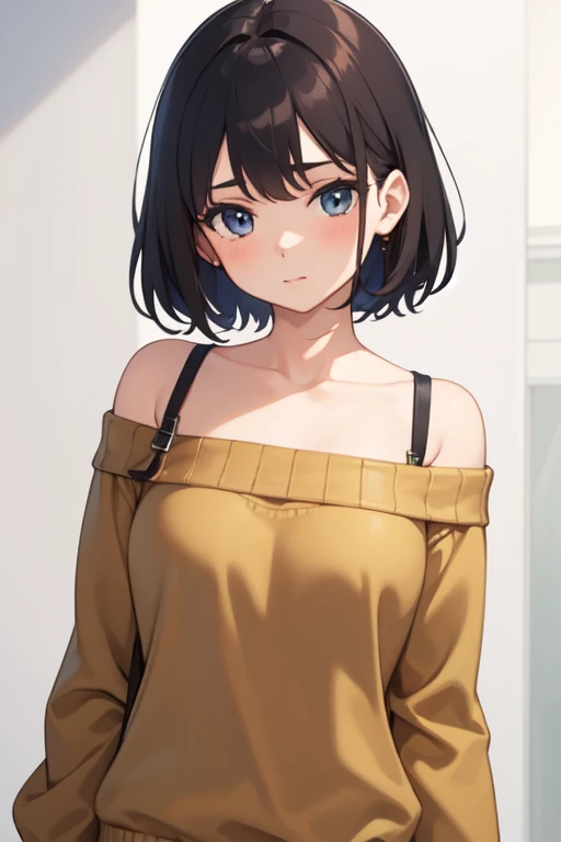 highest quality、Realistic、woman、Cafe、Light brown eyes、ponytail、all back、Black Hair、White short sleeve blouse、Red pleated skirt、Tanned black body、Tan Skin、Brown black skin、Dark skin、slender、smile、Bust Shot