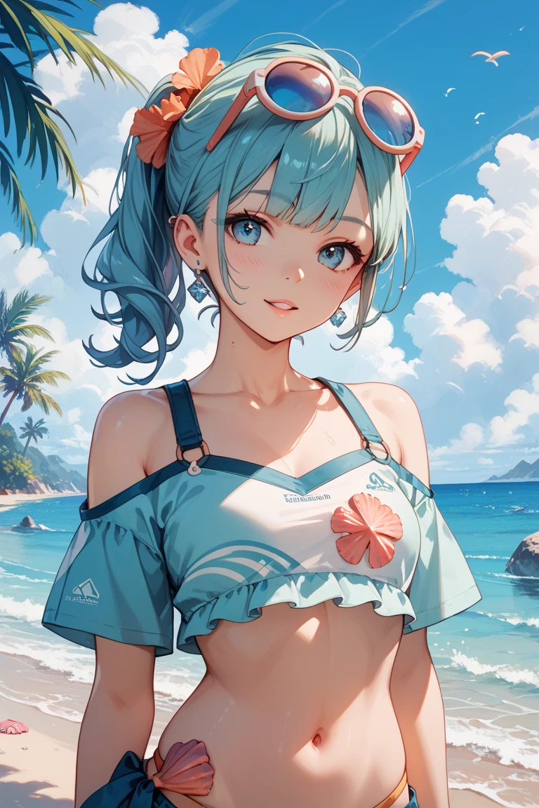 (masterpiece), (best quality), (ultra detailed),(disheveled hair),(illustration), (1girl), (Fashionable clothing), standing, Fashion model, looking at viewer, (interview), (simple background),beautiful detailed eyes, delicate beautiful face, Floating,(high saturation),(colorful splashes),colorful bubble,(shining), focus on face, ponytail, kamisato ayaka, light blue hair, bangs, hair ring, floating flowers, floating hairs, (shining), best lighting, best shadow,masterpiece, top quality, best quality, swimsuit party, in the water,fish,watermelon,cute style, perfect structure, summer theme