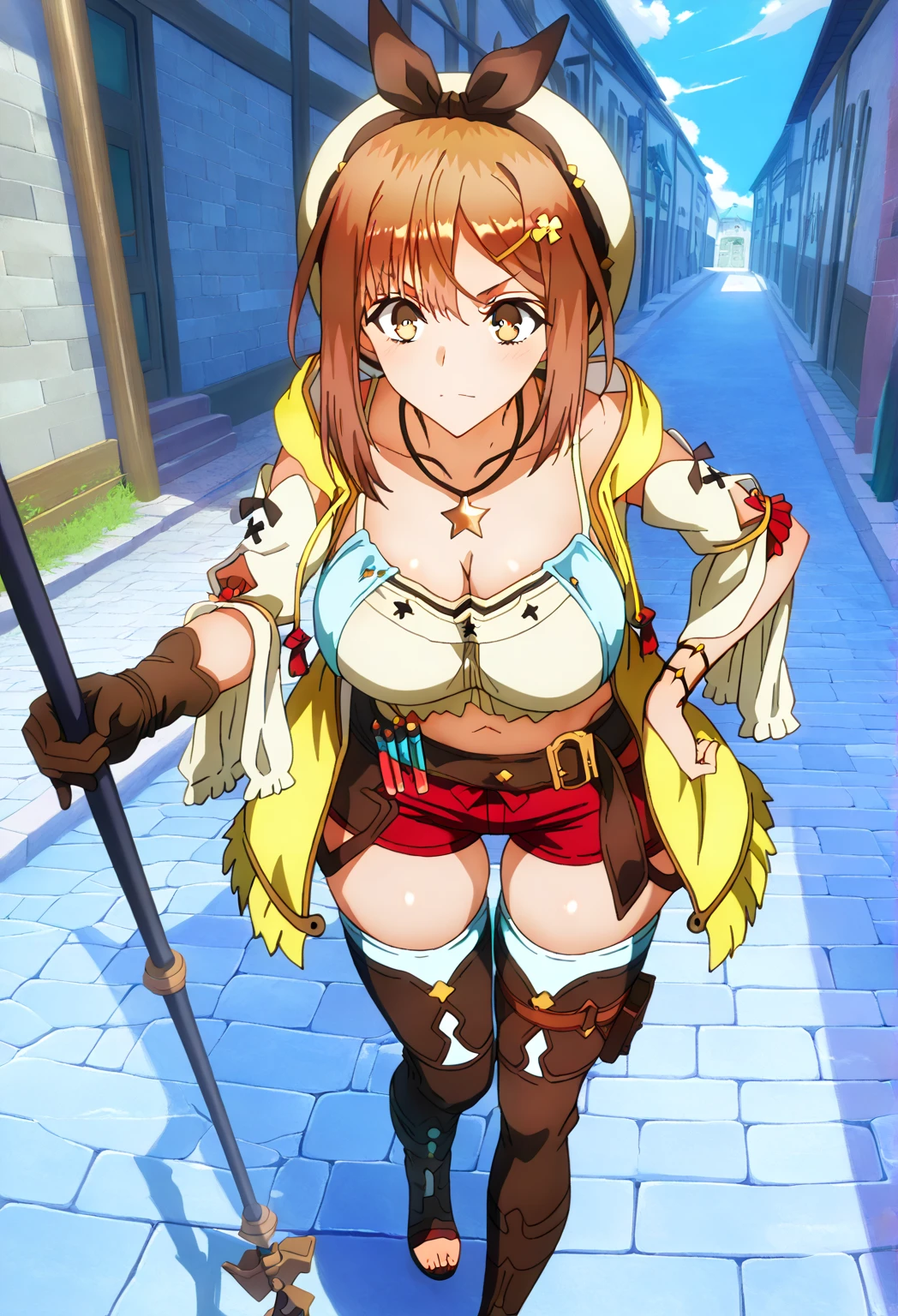 Highest quality, Official Art, masterpiece, Fabric Shading, High resolution, Very detailed, colorful, Best details, Fantasy, Combat Uniform,1 female, Age 25,A room in an inn with a view of the old castle, skinny,Big Ass, Surrounded by a lot of people:1.9, Blessed、Welcomed:1.5、Camel Toe:1.3, Ground Level Shot:1.9,{{{{{all fours:1.9}}}}}, look back,show off random panties:1.9,fantasy,