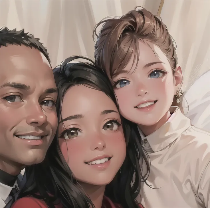 A group of people is gathered in a happy environment, compartilhando palavras de encorajamento e amor. The realism of facial expressions conveys authentic emotions. There are warm smiles and empathetic looks, emphasizing the importance of the words being exchanged. --auto