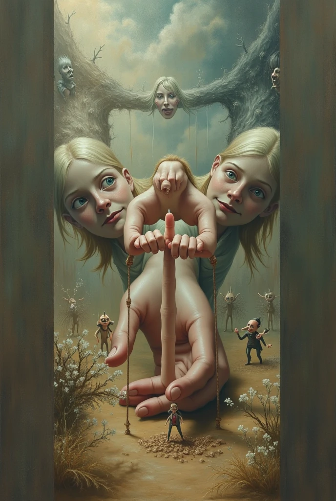 Beautiful naked women with great bodies sitting on the palm