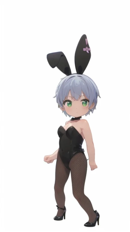 score_9_up, score_8_up, score_7_up, source_anime,high resolution,ultra sharp image, rem, blue eyes, blue hair, hair ornament, hair over one eye, hair ribbon, short hair, x hair ornament, fake bunny ears, high legs leotard,black bunnysuit, bunny tail, detached collar, bowtie, cuff, black pantyhose, black heels, solo, portrait view
