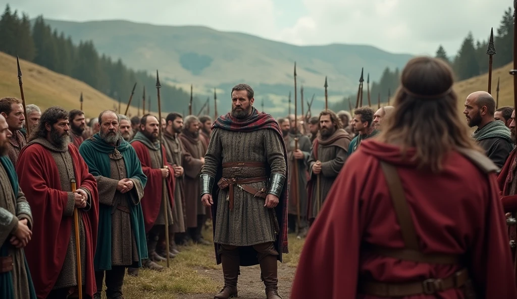 medieval hungarian war camp, tents, snow, night, cinematic scene from film, medieval hungarian soldiers