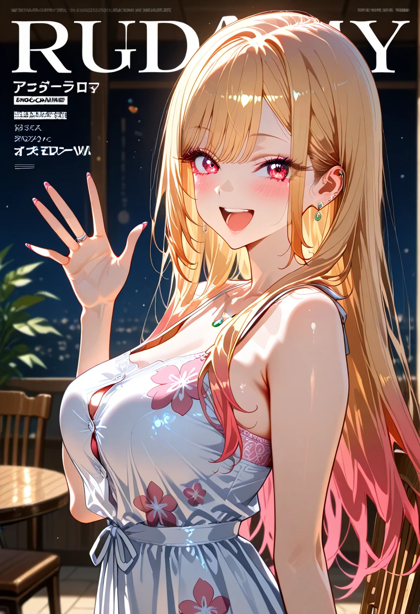 girl、high 、Blonde、Hair that flies around、long hair、Orange eyes、Thick thighs、((G-Cup))、Make your breasts bigger、Embarrassing、Blushing((highest quality))、Anime Style、Emphasize the chest、bikini、Pink proof、Bedroom、night
