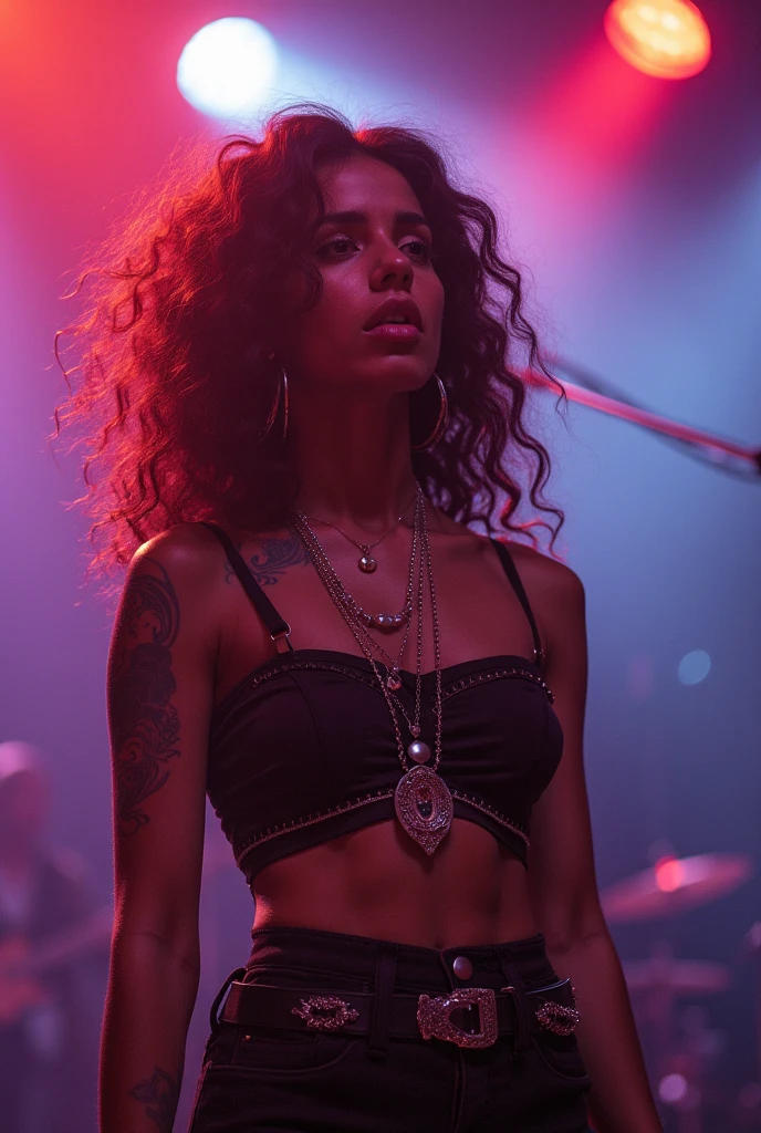 1980s, punk style, Masterpiece, high quality, 4K, fullbody shot, beautiful design, shiny, award winning photo, extremely detailed, amazing, fine detail, absurdres, highly detailed female rock star, RAW photo, full sharp, detailed face (high detailed skin:1.2), 8k uhd, dslr, soft lighting, high quality, film grain, Fujifilm XT3