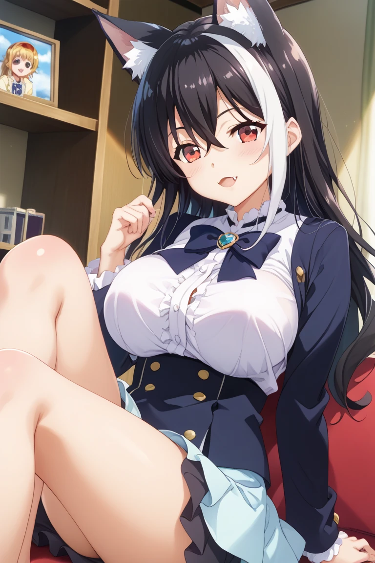 (Masterpiece:1.2, high quality), (pixiv:1.4), (1girl:1.2), (solo:1.2), (embarrassed), (Kamado nezuko), bamboo, bit gag, bangs, wavy hair, pink ribbon, crystal pink eyes, (detailed eyes), black eyeshadow, (blush:1.2), school uniform, brown skirt, sexy attire, (beautiful round breasts:1.2), collarbone, exposed cleavage, seductive look, lying on bed, lying on back, beautiful thighs, slim waist, waistline, lifted skirt, detailed pubic area, dynamic pose, intrinsic details, ultra-detailed, blurry background, highly focused face, high resolution, (detailed face), vivid colors, (top view), aesthetic indoors, professional photography, artistic details