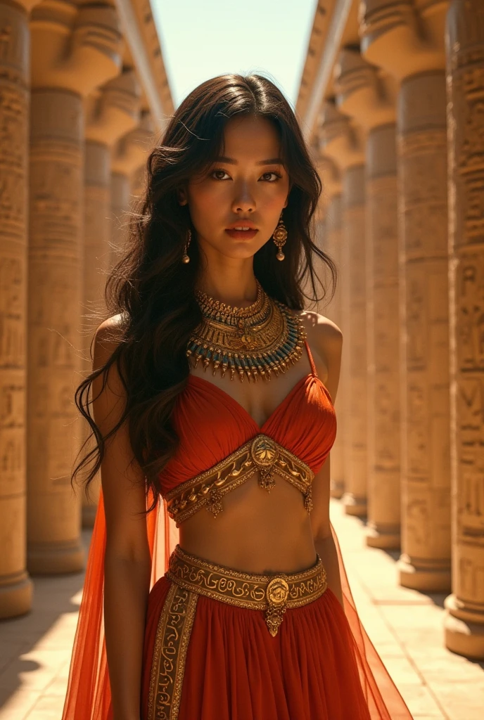 fking_scifi, fking_scifi_v2, portrait of a young, seductive, extremely beautiful and attractive javanese hijabi, in front of a city in the desert, rich colorful clothes and golden jewelry, close up, regal pose and attitude. fking_cinema_v2.