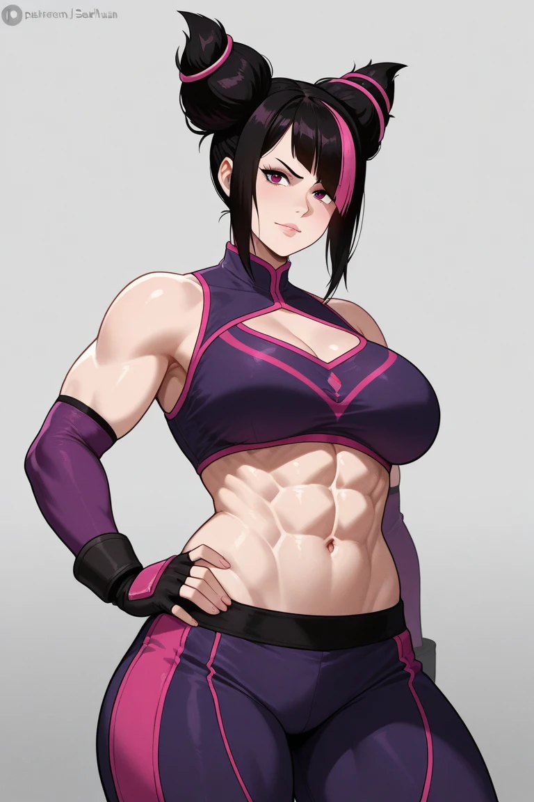 _asura style, sara kujou (genshin impact), 1girl, solo, muscular, sport woman, cleavage, looking at viewer, large breasts,