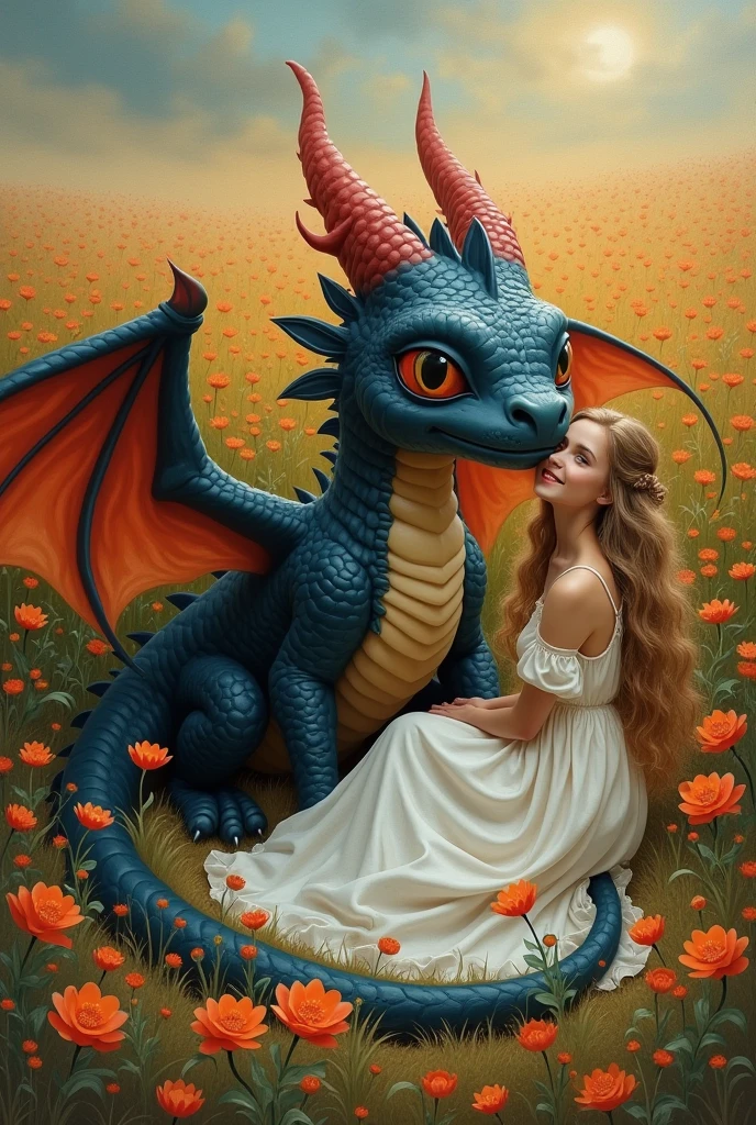 A male dragon with large brown wings lying down with a vampire with red hair and a sexy short black dress, both in chibi form