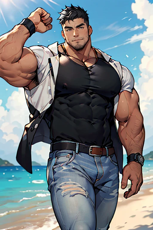 Hombre, muscular, salvavidas , en la playa