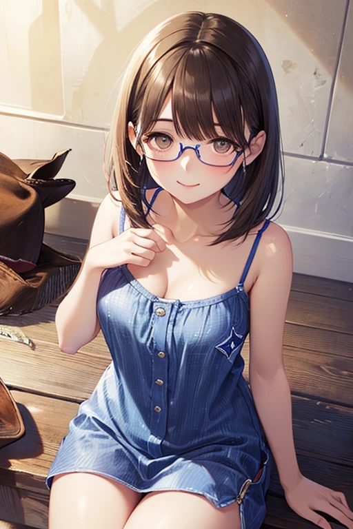 Best Quality、masterpiece、high sensitivity、high resolution、Detailed Explanation、slender woman、glasses、white camisole、sitting on floor、photos、
 

、Anegasaki Nene, shiny brown hair, beautiful brown eyes, smiling face, sparkling pupils, (fine grain), , highly detailed face,, (masterpiece:1.2, best quality), ((only1 girl)), (((cowboy shot:1.5))), 