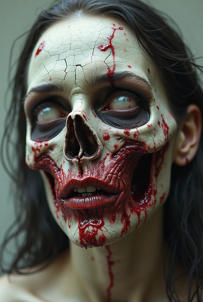 (detallado, realista, Crisp Details: 1.3), (obra maestra: 1.3), (horror: 1.5), (herido, sangriento: 1.3) mujer obesa, tortura, huesos expuestos, horrible expression, sangre que brota de su boca, ojos sin vida, enfermo, piel infectada, parasitic infection, obstrucciones de sangre, (amputation: 1.4), (Sub-Surface Scatterring, sombras realistas: 1.3), circo sangriento , tubos brillantes en el fondo, horrible atmosphere, (edge lighting: 1.4)