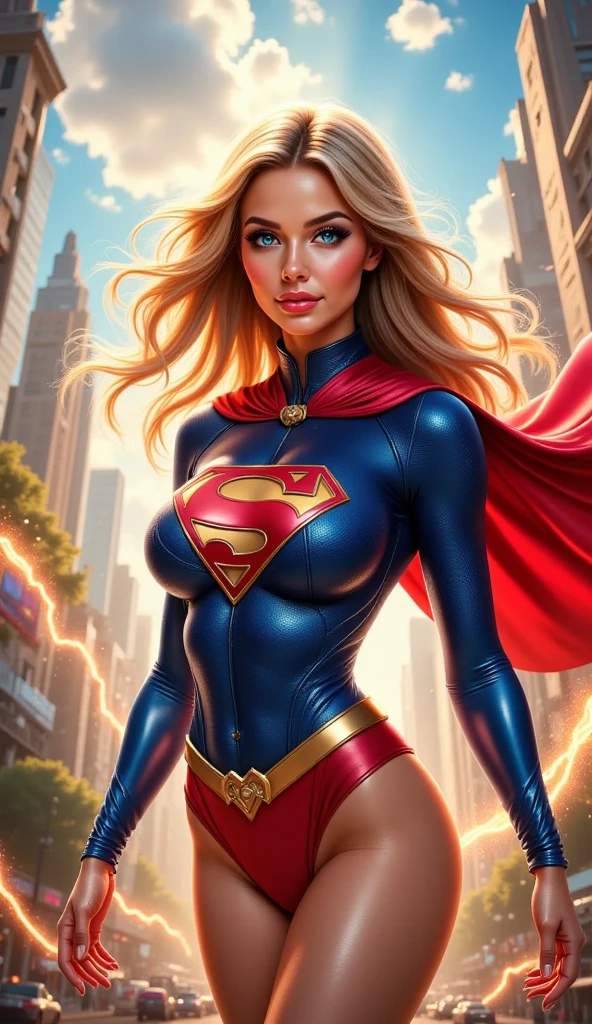 Android 18, ((whole body view)), (SUPERGIRL is in outer space),loira do cabelo curto , (Lifting a large asteroid with your hands), (Complete DC Comics Superheroine), fora, highlights your muscles and scars. The scenery is lush and mysterious, com galaxias ao seu redor. The camera details everything. ((ela tem cabelo loiro, ela tem cabelo comprido)), (Ela tem um sorriso confiante, Pose heroica), ( His attitude is fearless), ( Ela tem uma personalidade arrogante). She's super sexy )