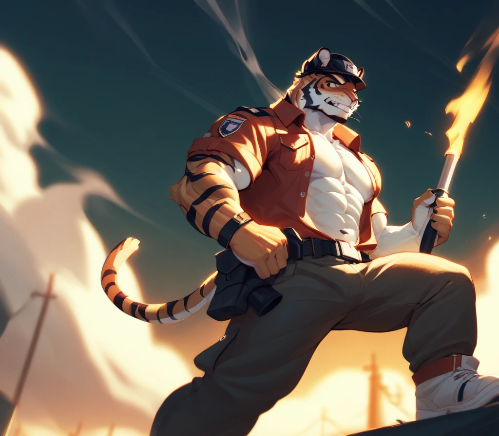 A cute fat orange cat,Anthropomorphic image,Wear short sleeves with an open belly button,leaking round belly,The lower half of the body is wearing jeans,He frowned,One hand stroking the belly,3D
