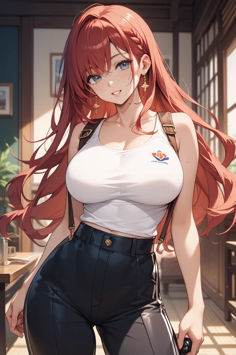 Beautiful girl, hot girl, detailed face, detailed eyes, detailed hair, detailed body, hanging boobs, change background, 8k, makima, crop-top, Makima from (chainsaw man), red hair, yellow eyes, short skirt.