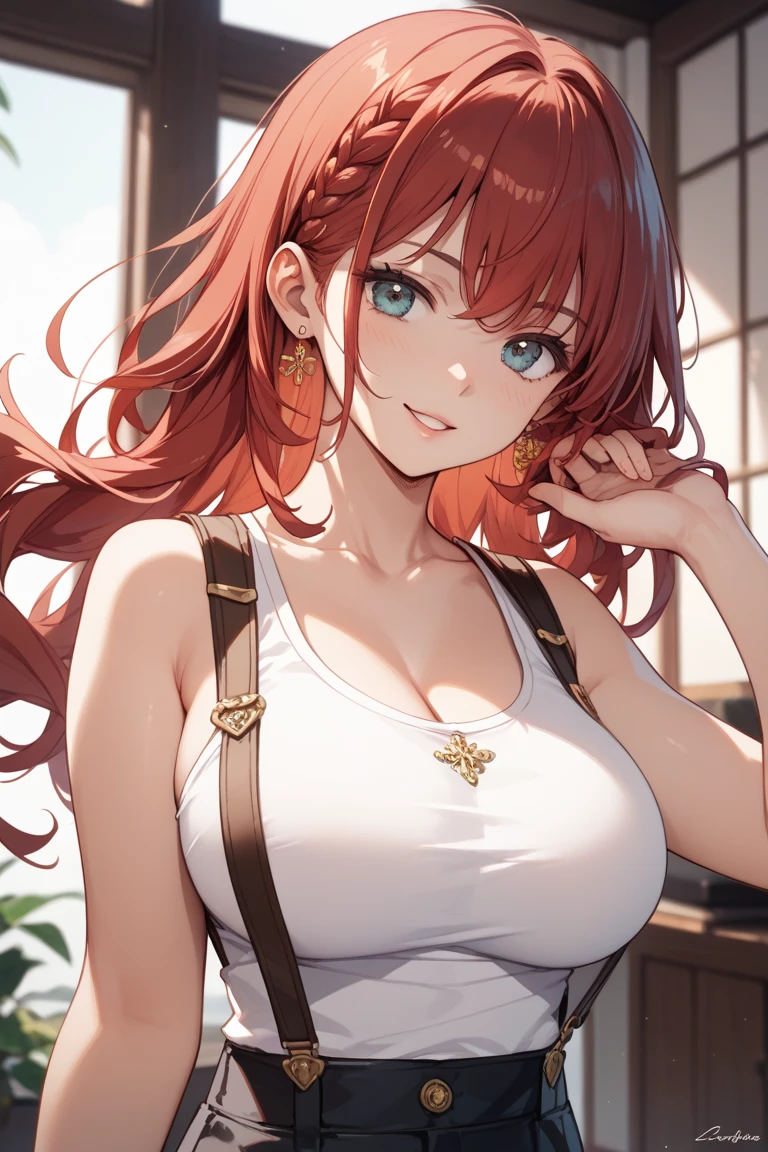 ((masterpiece)), (best quality),, official art, extremely detailed CG unity 8k wallpaper, highly detailed, shiny skin, Depth of field, vivid color,, 1girl, (curvy:1.0), (full body:0.8), girl wearing dungarees, sexy , portrait sophie mudd, casual pose, gorgeous young model, cute young woman, a beautiful -aged girl, very pretty model, young , cute young girl, beautiful young girl, beautiful model, shorter red hair, light hair, shiny hair, young and cute girl, girl, Cow Girl, Cow girl from Goblin slayer anime, Goblin Slayer anime, anime, looking at me, wild pose, sexy pose, maybe working on farm, trying to feed animals, and working around farm