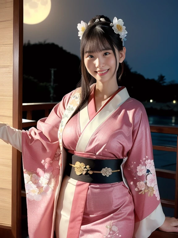 Highest quality, high resolution, 8K, full body, Countries, geisha, courtesan, kimono, kimono,whitening,Japanese hairstyle,20 years old, beautiful woman, pretty face, cute face, Kyoto cityscape