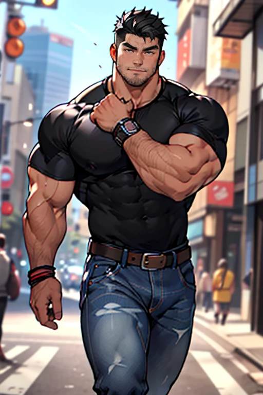 A tall, humongous large breast, Muscular man screaming with his mouth open, Light gray camouflage uniform, character design(Resident Evil - Chris Redfield,Chris Redfield)Wearing a light gray camouflage wetsuit, Matte texture, Regular symmetrical texture pattern, Standing on Slime Street, A lot of silty silt, expression sad, Deep and charming eyes, The hero with emerald pupils, heroic masculine pose, Tall and burly, musculous!Charming leg muscles, tall, Burly, and strong, Wearing a light gray camouflage wetsuit, topless, Super gain and cool, commission for high resolution, Big feet in black boots, Charming strong man, Bright sunlight shines on the body, Matte particles with shiny texture