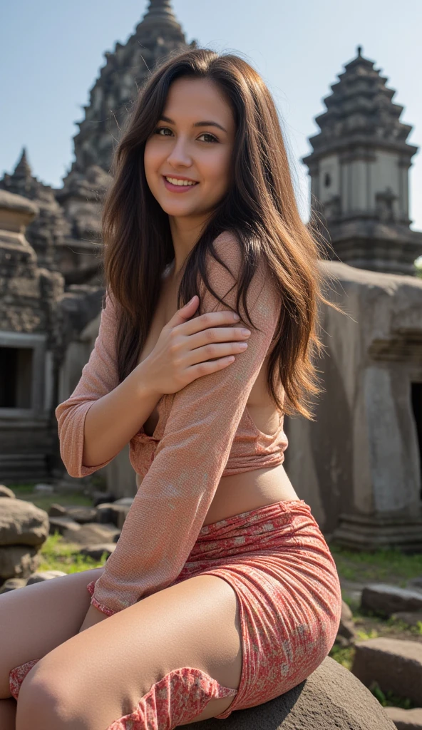 She is Sitting, Open legs, Spread legs, (Solo), Dynamic Pose,(Puffy eyes:1.3), (Slim legs), nffsw, Highly detailed,outside among the ruins of Ancient Greece , ancient ruins, Angkor wat, legs wide open, Show full body, She is very happy, The model is standing outside, statues of buddhas, chedi, morning light, sensual, Half Japanese, half Scandinavian girl, thin body,minimal body fat, small perky breasts, Full body shot, Wide hips, narrow waist, standing on floor, legs wide apart, Minimal body fat, 110 pounds, muscle tone, very fit, Excited, happy, Full body, Sexy smirk, happy eyes, Tight, toned, waif, Perky, dramatic light and shadows, reflected light on body, (realistic photo of a pretty teenager girl) (fully naked), (brunette hair), (bright eyes, brown eyes), (smiling), (beautiful face, illuminated face), (natural skin, glowing skin, realistic skin), (chvery fit, athletic body, sculptural body, stunning body), (detailed cameltoe), (looking directly at the camera), shallow depth of field, (ultra high definition, hyper-realistic, highly detailed, high quality, high detail, ultra-detailed, ultra-realistic, realistic, detailed), (best quality,4k,8k,16k,Highest,masterpiece:1.3),(realistic,photo-realistic,photorealistic:1.4), (extremely detailed CG unit 16k wallpaper), (16k UHD), (16k HDR), sharp focus Fujifilm XT3, professional lighting, film grain, RAW Photography, digital SLR camera, Fujifilm XT3 Realistic painting art, Utilize state-of-the-art deep learning models and adjust parameters according to quality metrics such as Structural Similarity (SSIM) and Perceptual Loss to create an image that is indistinguishable from a real, high-quality photograph,
