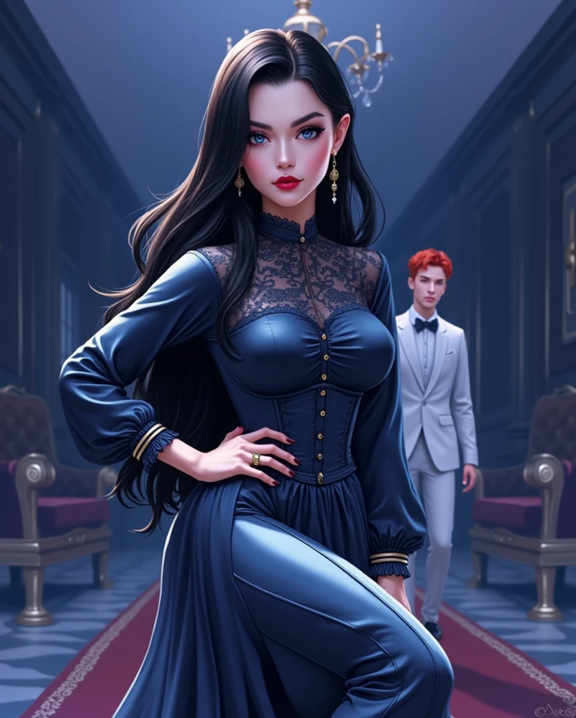 Close-up of a woman in a black dress and a man in a suit, style ivan talavera and ArtJam, ArtJam and tom bagshaw, ArtJam and patrick demarchelier, ArtJam and grek rutkowski, Chris Moore. ArtJam, ArtJam and j. Dickenson