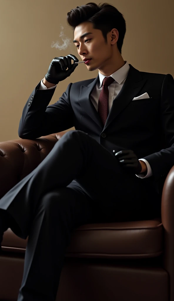 1 man, best quality, masterpiece, realistic, shortcut, white suit, black silk socks, black Oxford shoes, sitting, full body,fit body, super tall, silver hair