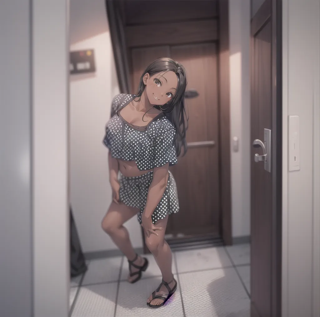 Half naked girl, sprinting, being chased, penthouse apartment, corridor, grimdark, night-time