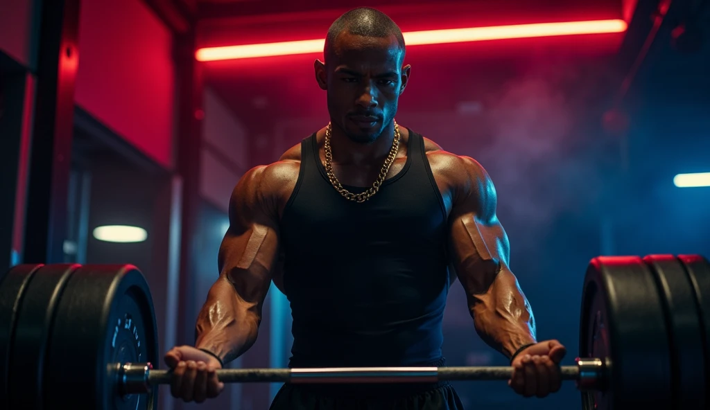 (dcorbuzier, wearing sunglasses, muscle, workout), oil painting, realistic body, detailed clothing, intense expression, gym scene, vibrant colors, dramatic lighting, visible sweat, defined abs, strong arms and legs, focused eyes, confident posture, dynamic pose, energetic atmosphere, gym equipment, professional workout attire, fitness motivation, powerful workout intensity, bodybuilding vibes.