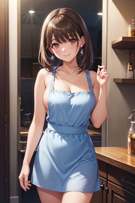 ((((, , perfect anatomy, anatomically correct, super detailed skin)))), 1 girl, japanese, 16 years old, (detailed ultra-oily shiny skin:1.1), watching the view, (smile:1.2), 
beautiful hair, beautiful face, beautiful detailed eyes, (middle hair:1.3, twintails:1.5), babyface, 
beautiful clavicle, beautiful body, beautiful breasts, (large breasts:0.8), beautiful thigh, beautiful legs, 
(((naked:1.2), apron)), 
(beautiful scenery), inside kitchen, walking, standing, 
(8k, top-quality, masterpiece​:1.2, extremely detailed), (photorealistic), beautiful art, visual art, depth of fields, cinematic lighting, ,